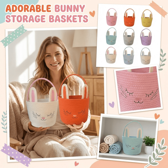 Easter Basket, Easter Bunny Baskets with Handle, Baby Gift Baskets, Egg Buckets Gifts Tote Bags Egg Hunt Basket for Kids, Boys, Girls, Toddler, Babies, Infant (Blue)