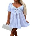 thumbnail image 1 of Robe Mini Unie Col en V pour Femmes Été Décontractée Robe Trapèze, 1 of 5