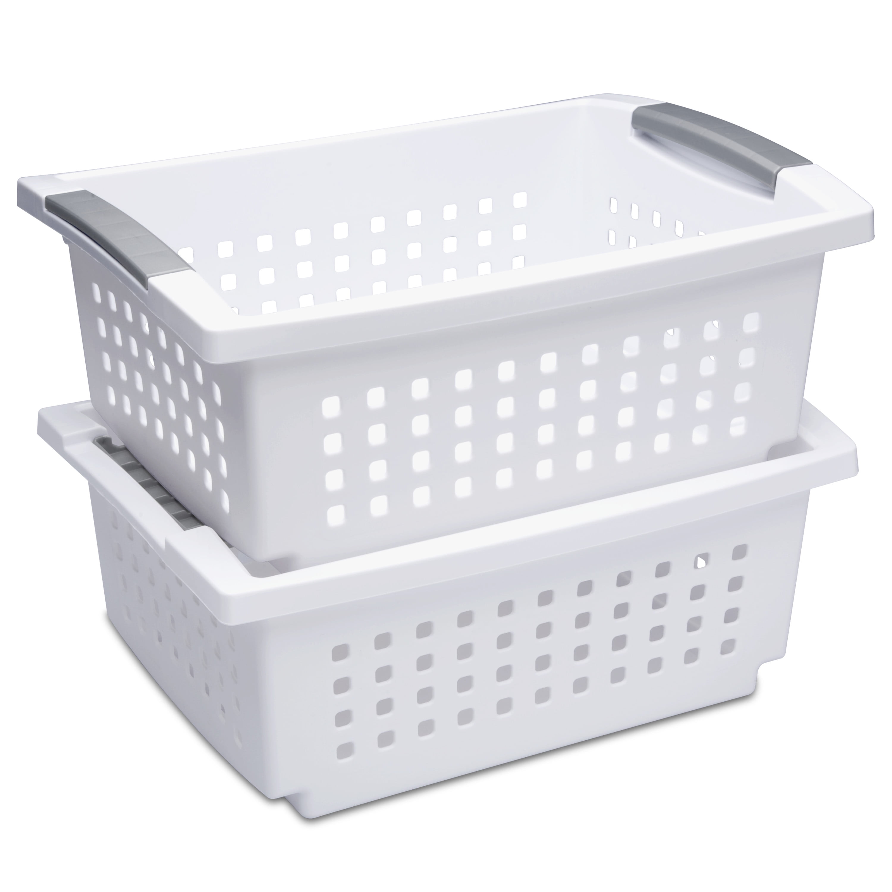 Sterilite Small Plastic Stacking Storage Basket Container Totes w/ Comfort  Grip Handles and Flip Down Rails for Household Organization, White, 8 Pack