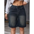 thumbnail image 4 of Bermuda Jean Shorts for Women High Waisted Denim Shorts Knee Length Cutoff Loose Fit Long Shorts Blue XL, 4 of 9