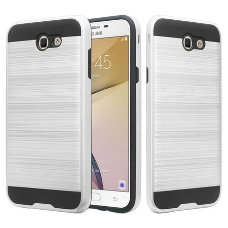 For Samsung Galaxy J7 Prime, J7 Perx, Galaxy Halo, J7 Sky Pro, J7 2017 Case, Slim [Impact Resistant] Hybrid Dual Layer Case Cover - Silver