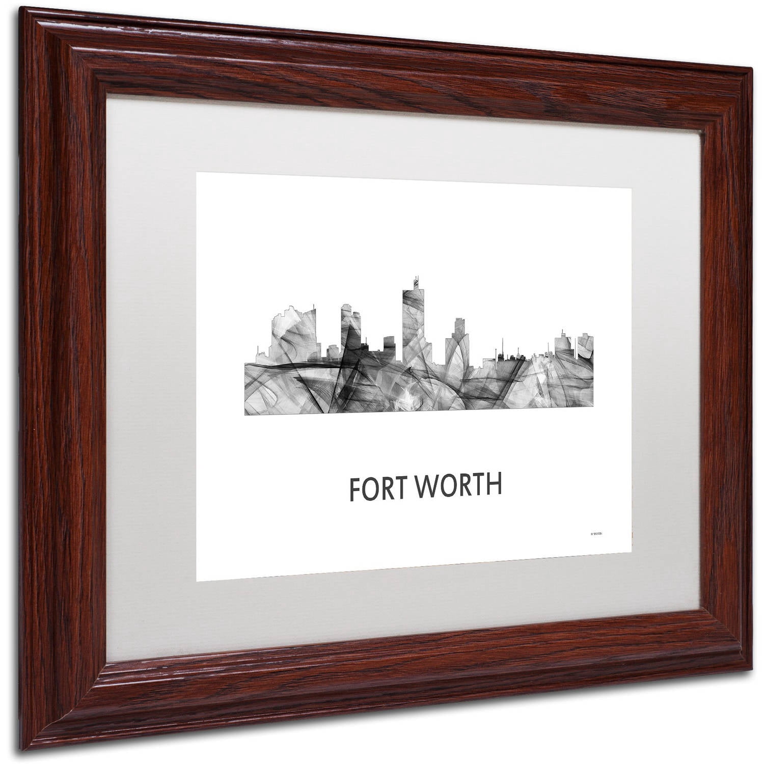 Trademark Fine Art 'Fort Worth Texas Skyline WB-BW' Canvas Art by Marlene Watson, White Matte, Wood Frame