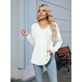 thumbnail image 5 of Women'S Puff Long Sleeve Shirts Pleated V Neck Fall Tunic Tops Blouse Dressy Casual Loose Summer T-Shirts White XL, 5 of 7