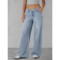 thumbnail image 4 of Womens Denim High Waist Pocket Wide Leg Jeans Light Blue XS, 4 of 8