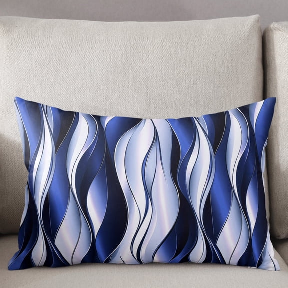 Decorative Pillow Cover 12x20 Inch Abstract Line Lumbar Pillow Cover Blue Ombre Soft Cushion Covers for Sofa Couch Bed, Living Room Home Decor