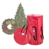 Elf Stor 2-Piece Artificial Christmas Tree and Wreath Storage Bag Set (Red)