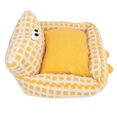 thumbnail image 1 of Soft Plush Cat Sofa Bed, Yellow, Raised Armrest Design, Detachable Pet Couch Bed, Washable Cushion Cover, Cartoon Big Eyes, Checkered Pattern, for Cats, Small Dogs, Rabbits, 1 of 8