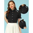 thumbnail image 2 of Blusa vintage con cuello Peter Pan para mujer, con ribete en contraste, manga corta, con botones Negro XL, 2 of 5