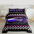 thumbnail image 2 of Feelyou Fashion Purple Racing Car Bedding Comforter Set for Boys, Modern Extreme Sports Twin Comforter Sets, Checkered Flag Reversible Bedding Set, Ultra Soft Bedroom Decor, 2-Piece, 2 of 8
