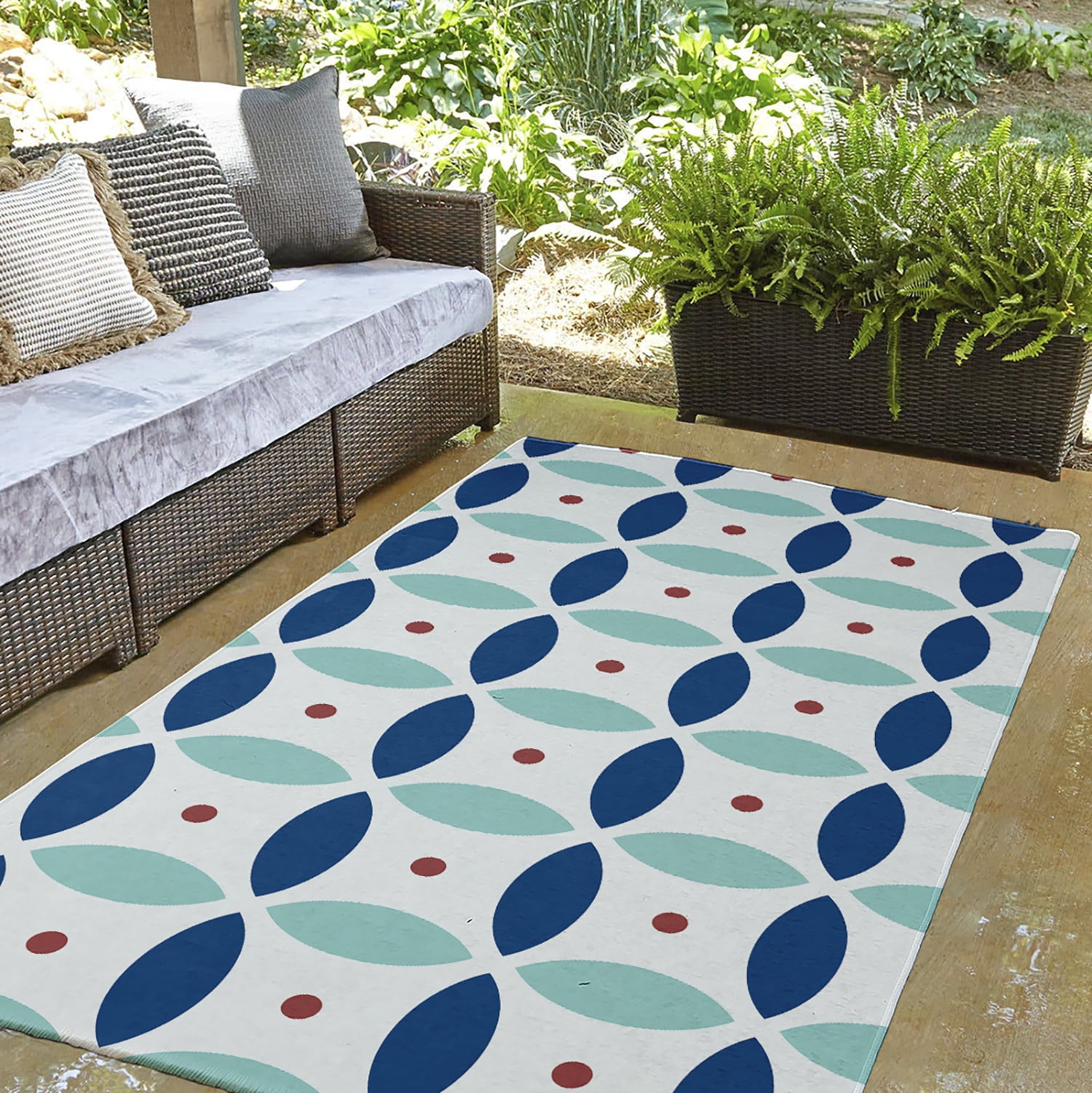 Simply Daisy 3' x 5' Dark Cobalt Blue Geometric Spring Chenille Indoor/Outdoor Rug