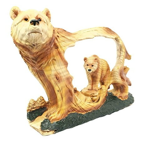 Figurine Birthstone Bear - Nature Rustic Faux Wood Wildlife Grizzly Bear With Cub Roaming The Forests Decor Figurine Collectible