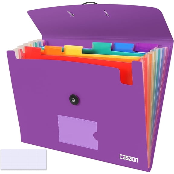 Accordion File Organizer, 7-Pockets Expanding File Folder for A4 Letter Size Paper, Purple