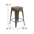 thumbnail image 6 of BizChair 24" High Metal Counter-Height, Indoor Bar Stool with Wood Seat in Gun Metal Gray - Stackable Set of 4, 6 of 13