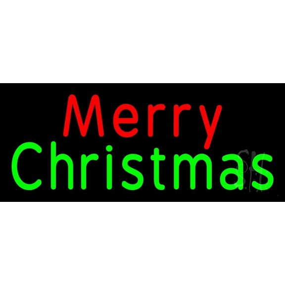 Red Merry Green Christmas LED Neon Sign 10 x 24 - inches, Clear Edge Cut Acrylic Backing, with Dimmer - Bright and Premium built indoor LED Neon Sign for special occasion decor.