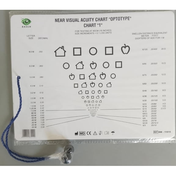 Near Vision Chart with Symbols & Numbers with 16Inch Cord