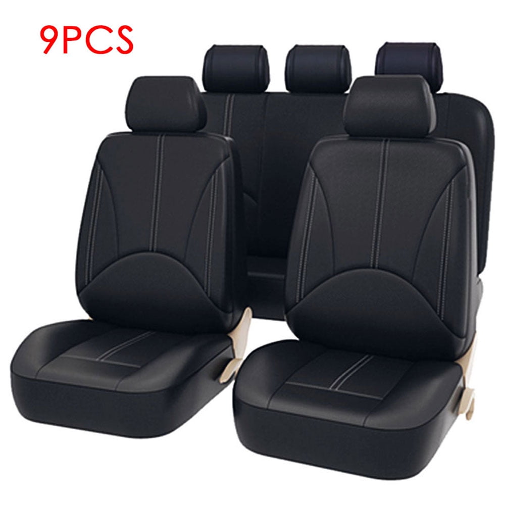 ODOMY Universal Black Heavy Duty Leather Look Car Seat Covers Set Car Washable