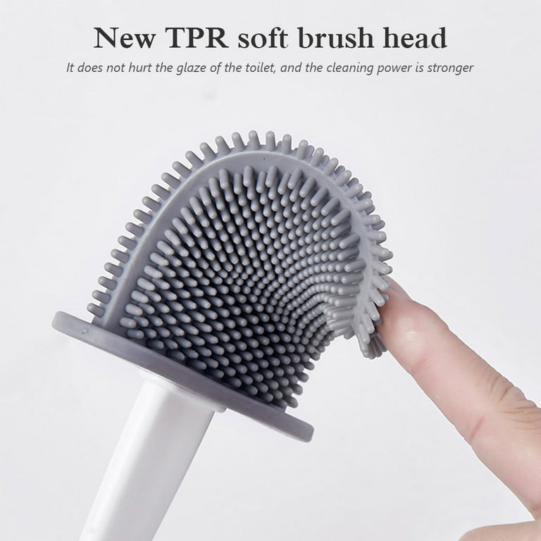 Silicone Toilet Brush With Bristles Soft Brush Head Long Handle Double Deck  Base Cleaning Toilet Brush Bathroom Accessories