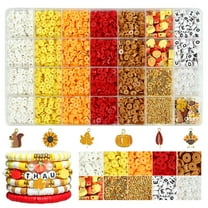 Monebena 28 Pattern Fall Bracelets Beads Kit, Thanksgiving Fall Beads for Jewelry Making Autumn Maple Leaf Pumpkin Clay Beads Pearl Beads Star Round Loose Spacer Beads for Necklace DIY Craft M01