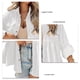 thumbnail image 4 of Camisa Dobladillo con volantes Manga larga Color sólido Abotonado Cuello de solapa Mujer Top de maternidad Blanco XL, 4 of 5