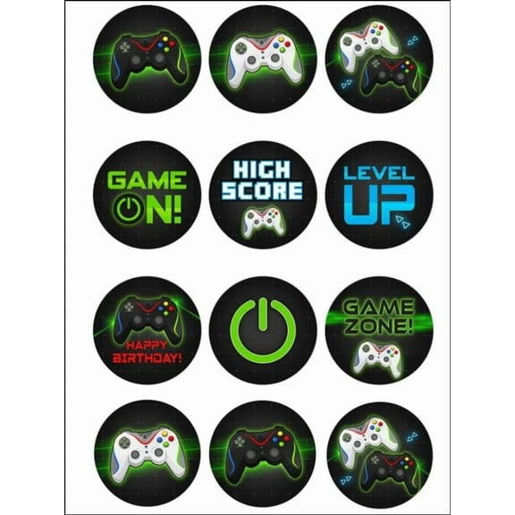 12 Edible Gamer Cupcake toppers, Gaming Edible Image toppers, 1.8" each made from Wafer Paper, Great for cupcakes, cake decoration and more