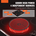 thumbnail image 7 of Electric Cooktop 24 Inch, 4 Burners Built-in Stove Top 6000W, Ceramic Radiant Cooktop, Knob Control, 11 Heat Levels, 220-240V, Hardwire, 7 of 7