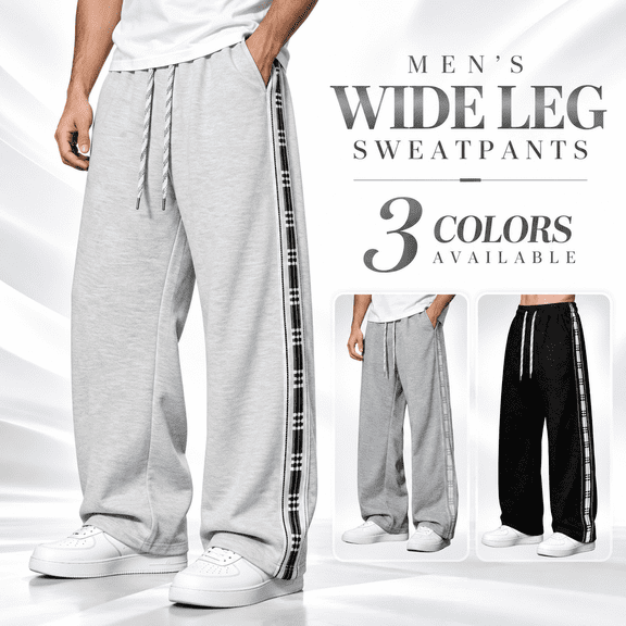 Tsesme Men's Straight Leg Sweatpants, Side Stripe Patchwork Loose Track Pants, Drawstring Elastic Waist Casual Athletic Trousers,4XL