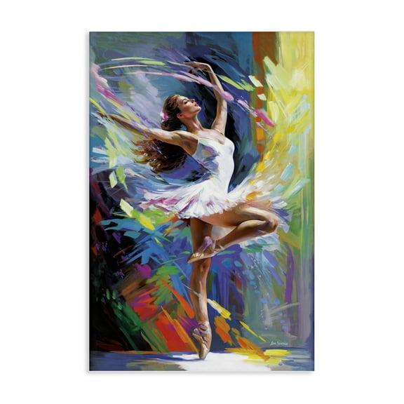 Stupell Industries Bright Hued Dancing Ballerina Entertainment Painting Wrapped Canvas Art Print Wall Art, 16 x 24