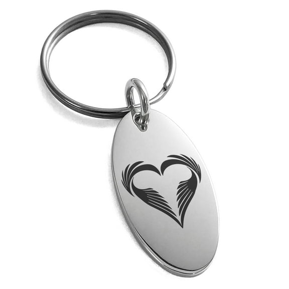 Tioneer Stainless Steel Feather Heart Engraved Small Oval Charm Celtic Keychain Keyring