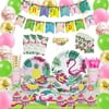 HIPEEWO Flamingo Party Supplies - Tropical Party Decorations for Girls Kids Birthday Hawaiian Summer Beach Luau Party, Banner Table Clothes Invitation Cards Cake Topper Plates Cups Napkins Balloons Cu