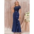 thumbnail image 3 of Blue Sequin Lace Ruffle Mermaid Evening Maxi Dress For Formal Occasions, 3 of 27
