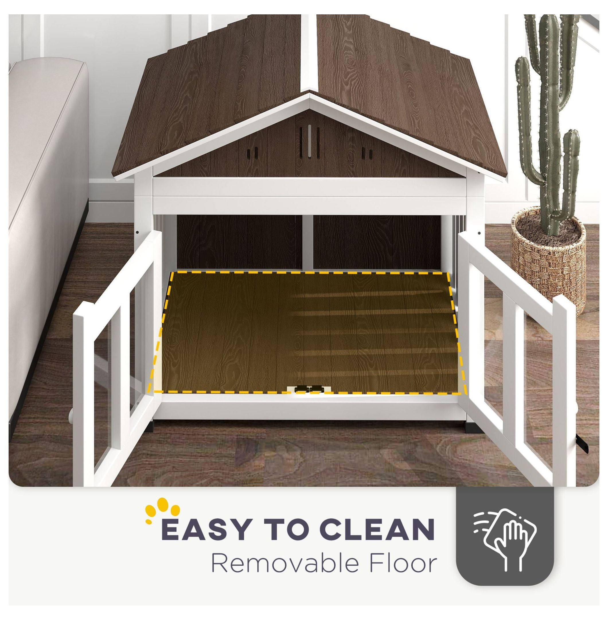 40"L Wooden Dog House Outdoor Indoor for Small, Medium, Large Dogs, with & Elevated Removable Floor
