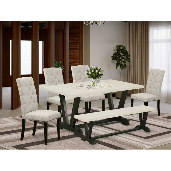East West Furniture V-Style 6-piece Wood Dinette Set in White and Black