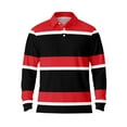 thumbnail image 2 of YMNXA Mens Polo Shirt Long Sleeve Lapel Button Down Striped Print Comfortable Breathable Top For Casual Daily Wear Red Xl, 2 of 3