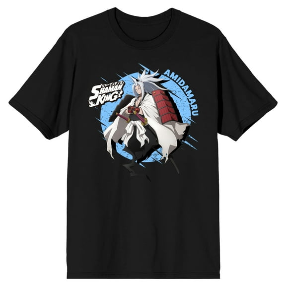 Shaman King Samurai Spirit Amidamaru Crew Neck Short Sleeve Men's Black T-shirt-Large