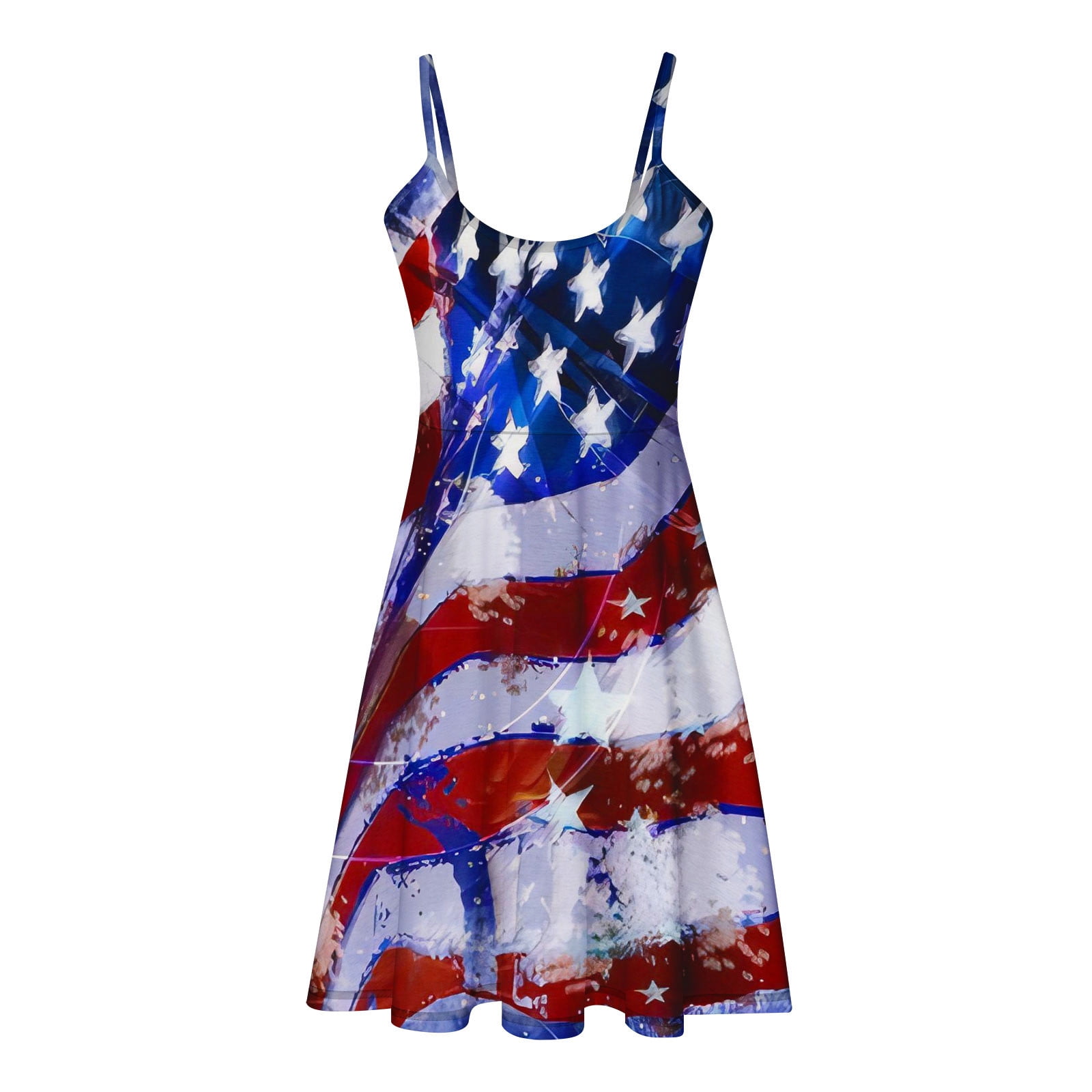 Leutsin Spaghetti Strap Sleeveless USA American Flag Patriotic Dress ...