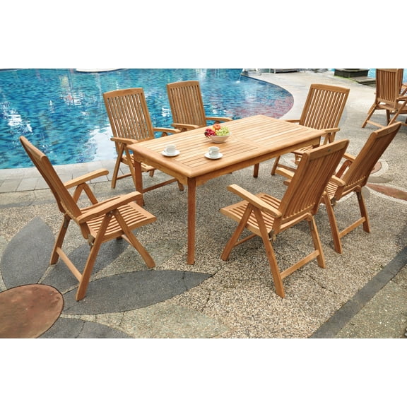 Teak Dining Set:8 Seater 9 Pc - 71" Rectangle Table And 8 Marley Reclining Arm Chairs Outdoor Patio Grade-A Teak Wood WholesaleTeak #WMDSMRa