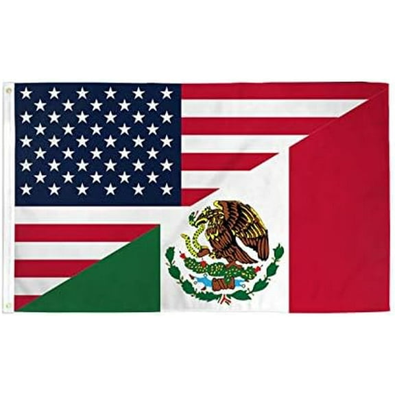 - Mexico United States Friendship Flag - 3x5 Ft - 100D Polyester American Mexican Friend Banner with Two Metal Grommets - Fade Resistant - Vivid Colors - 3' x 5' Feet - 150x90 Cm