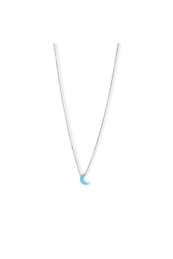 Women's .925 Sterling Silver 16" + 2" Synthetic Opal Moon Necklace