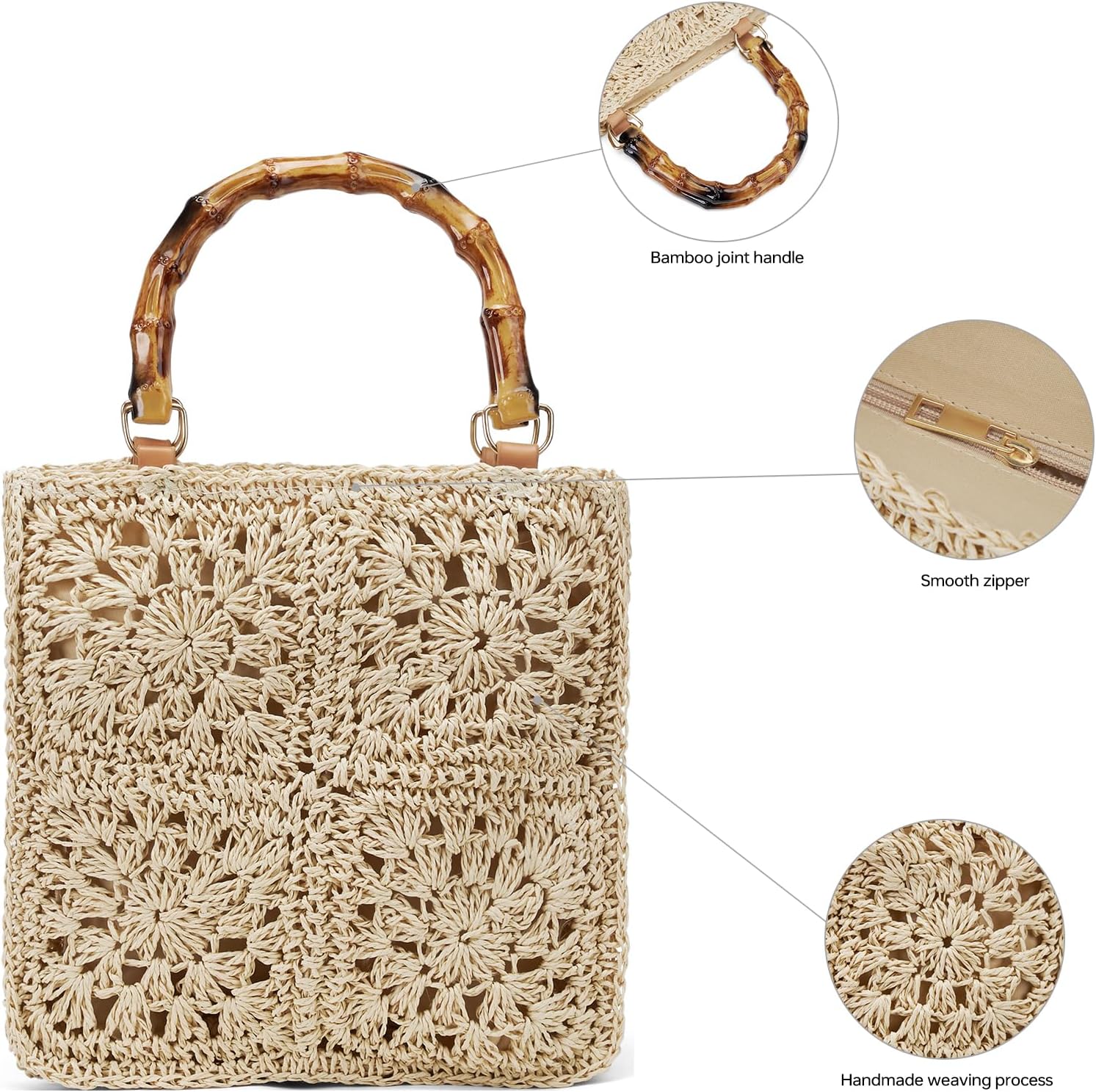 Small Tote Bag Beach Tote Bag Straw Beach Bag Crochet Tote Bag Straw Bag for Women Packable Beach Bag Crochet Beach Bag