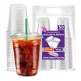 thumbnail image 1 of 50 Vasos de Plástico de 16 oz (473 ml) con Tapa Plana, Perfecta para Popotes,Transparentes Best Trading VTP16-1, 1 of 5