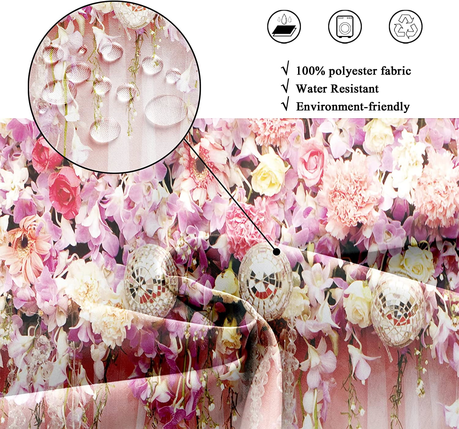 UOWRPOZ Bridal Floral Pink Rose Polyester Shower Curtain, 72"x72" Waterproof 12 Count