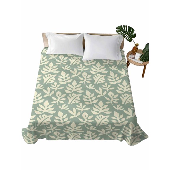 Queen Flat Sheet Sage Green Leaves Flat Sheets Only Soft Breathable Microfiber Bedding Top Sheets Luxury Hotel Quality Abstract Leaf Plant Queen Bed Sheet for All Season Bedroom Dorm Home Decor