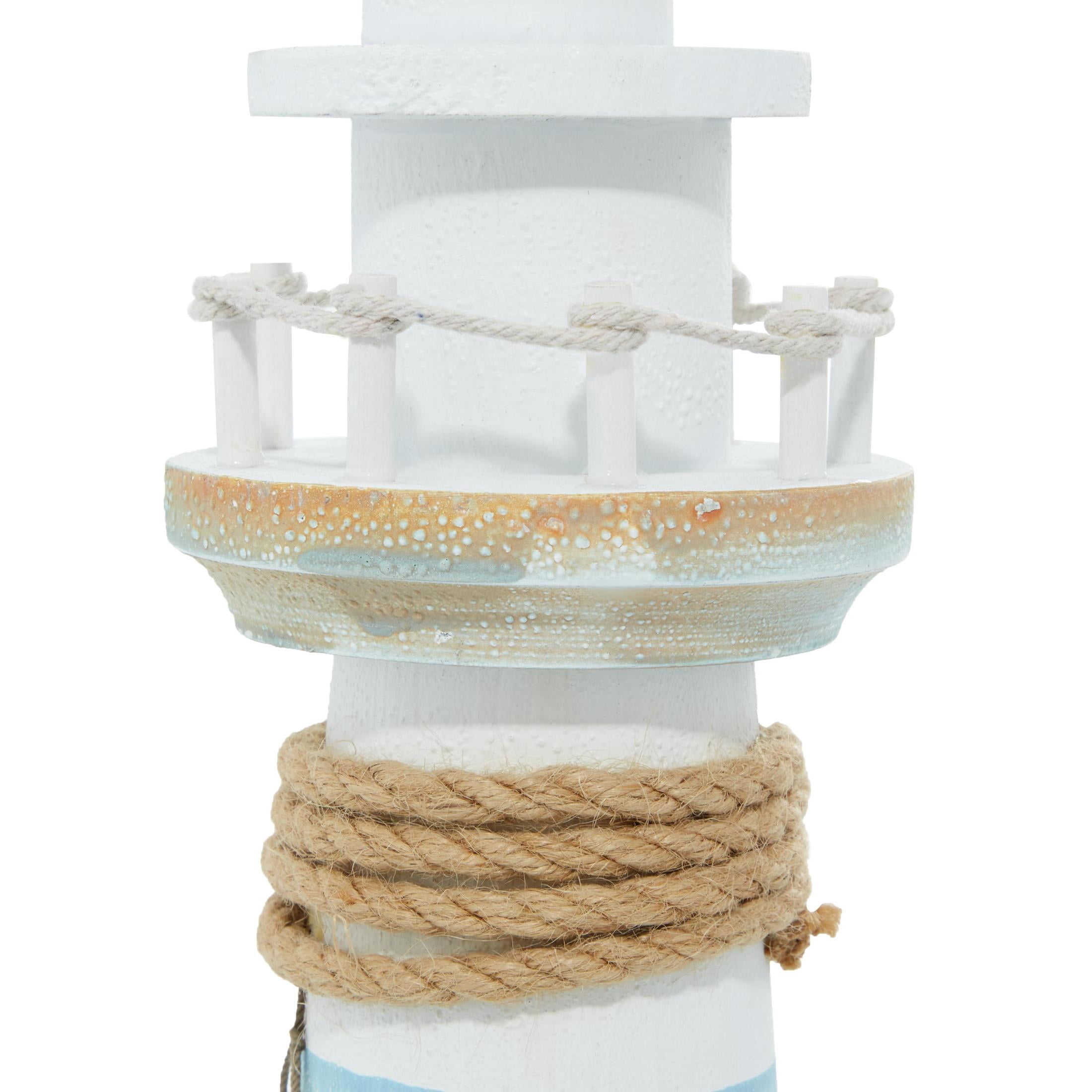 6" x 16" Blue Wood Light House Sculpture with Netting, by DecMode