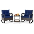 thumbnail image 2 of Costway 3 PCS Rattan Rocking Chair Set with Acacia Wood Tabletop Armrests for Porch, Balcony Mix Brown + Navy, 2 of 11