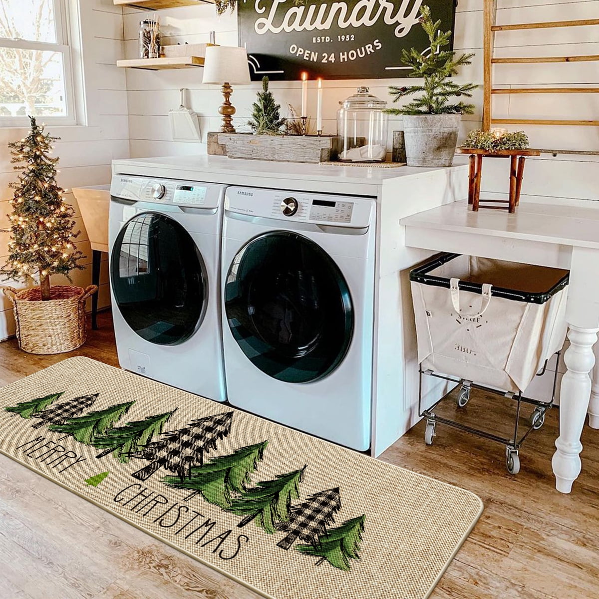 Sm:)e Merry Christmas Trees Christmas Decorative Doormat, Seasonal Winter Christmas Holiday Low-Profile Floor Mat Switch Mat for Indoor Outdoor 17 x 47 Inch