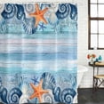 thumbnail image 4 of Small Stall Shower Curtain 48x72 Inch Narrow Half Size Summer Ocean Bath Curtains Bathroom Decor, Coastal Shells Starfish Coral Conch Wooden Blue Waterproof Shower Curtain Set with Hooks 48 Inch, 4 of 7