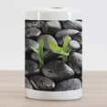thumbnail image 2 of Plant Ceramic Toothbrush Holder, Basalt Stones with Bamboo Leaves Sticking Water Droplets Harmony of Nature, Decorative Versatile Countertop for Bathroom, 4.5" X 2.7", Dark Taupe Lime Green, 2 of 4