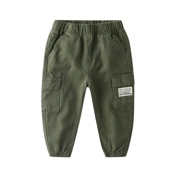 Qingpeng Toddler Girls Boys Cargo Joggers Pants Kids Elastic Waist Casual Loose Solid Sweatpants with Pockets