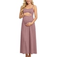 thumbnail image 7 of Women Maternity Bodycon Slip Dress Solid Color Stretch Slim Cami Dresses Long Full Slips Pregnancy Outfits Wine L, 7 of 7