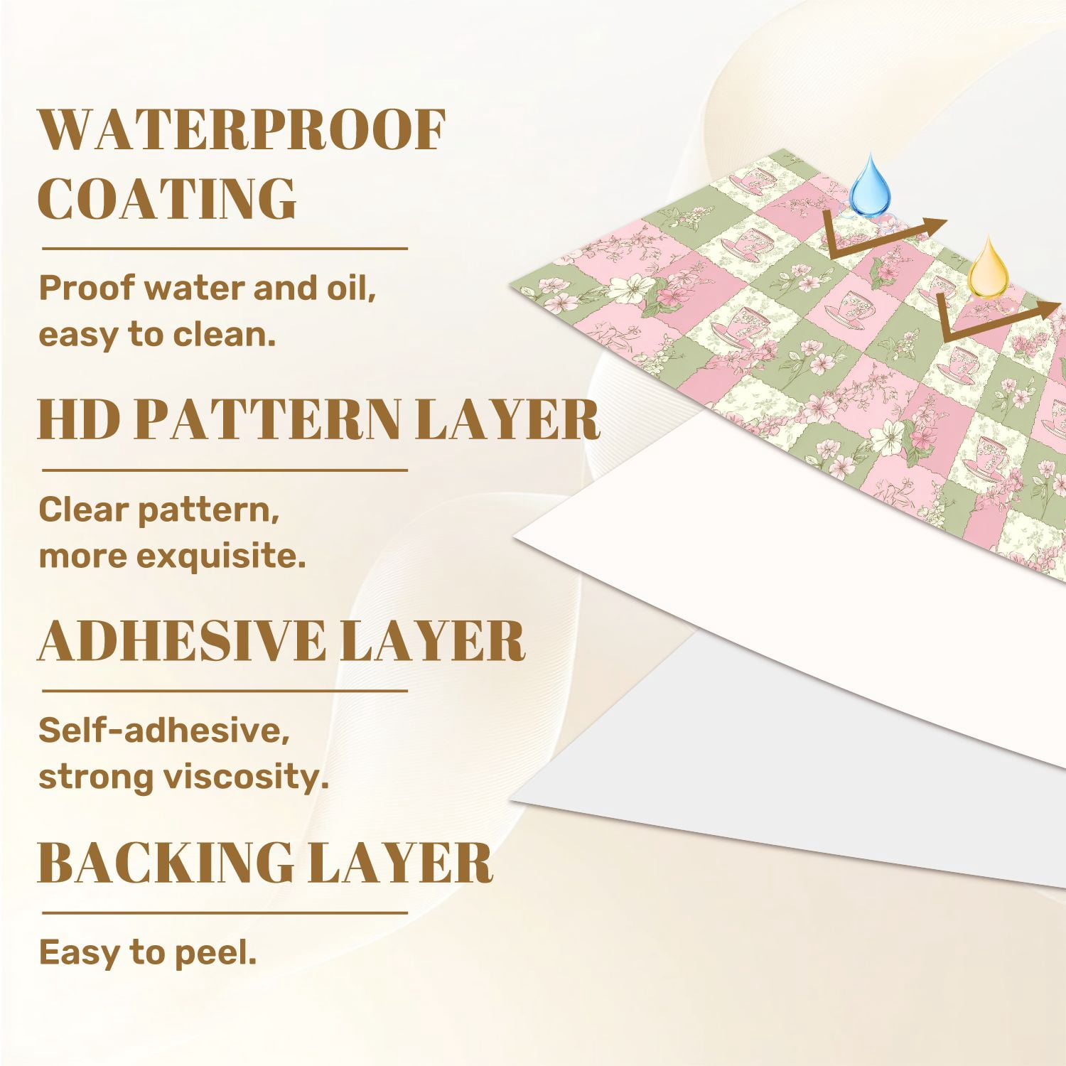 Sage Green Peel and Stick Wallpaper Pink Green Floral Tea Cups Botanical Design Wall Mural 23.6in x 9.8ft Self Adhesive Removable Wall Paper Renter Friendly Wallpaper for Girls Bedroom Livingroom